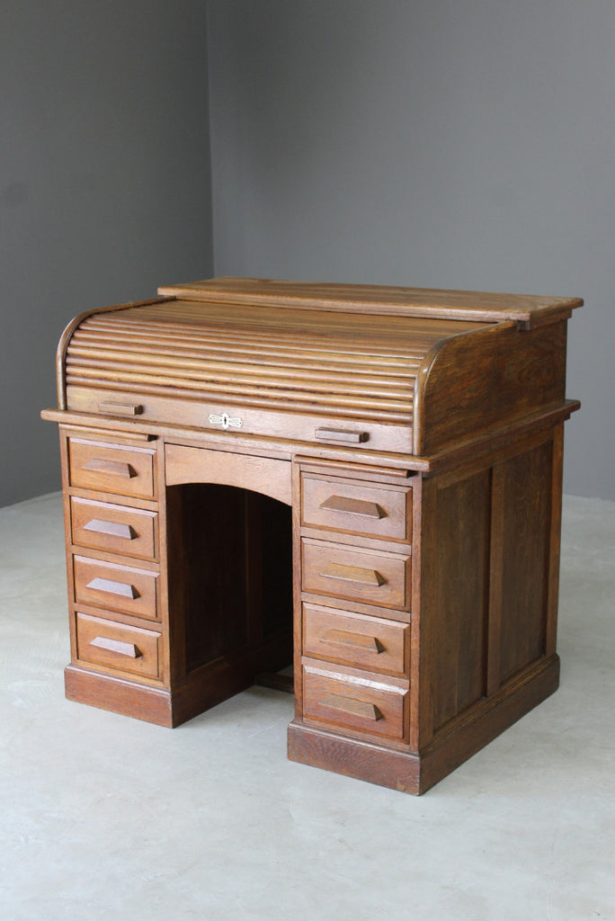 Oak Tambour Roll Top Desk