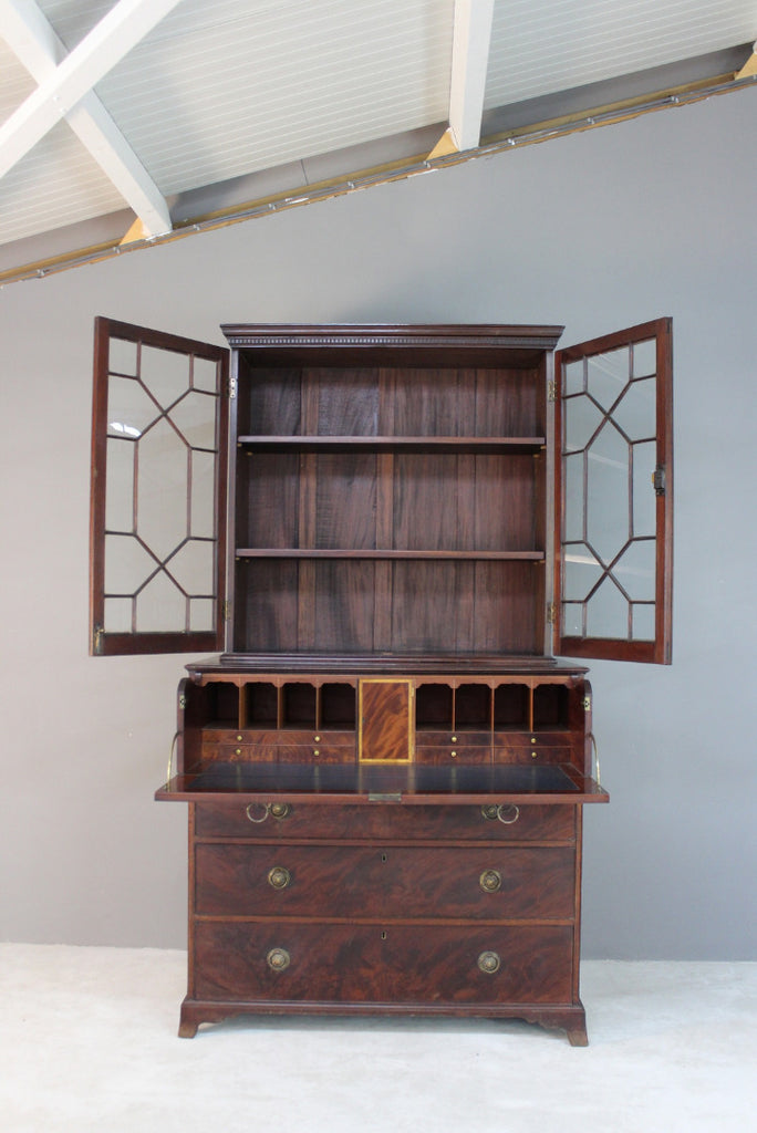 Antique Astragal Glazed Secretaire Bookcase