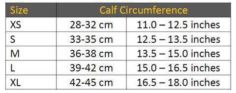 Liberte Lifestyles Calf Sleeve Size Chart