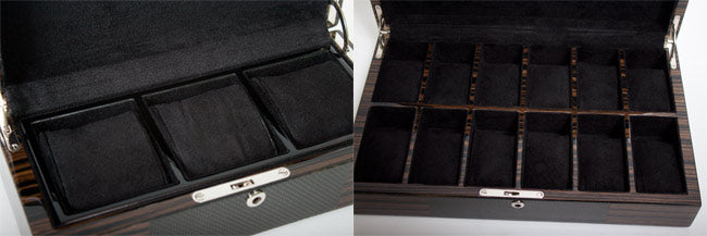 Carbon fiber and macassar watch cases