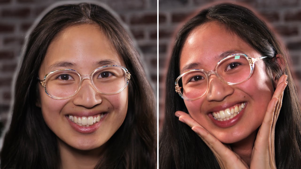 Woman before and after drinking asian glow