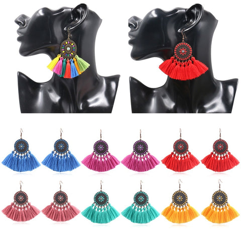 Hot Sale 1Pair Simple Bohemian Long Ethnic Tassel Graceful Round Candy Color Women Gifts Drop Earring|Drop Earrings|   - AliExpress