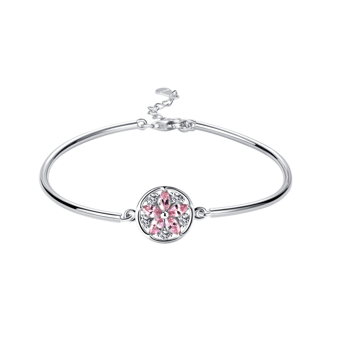 Silver J Pink Box Love Between Mother Initial Bangle with Cubic Zirconia