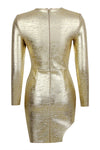 Gold Foil Print Long Sleeve Mesh Beaded Dress