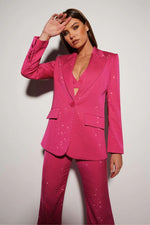 Hot Crystal Embellished Pink Blazer