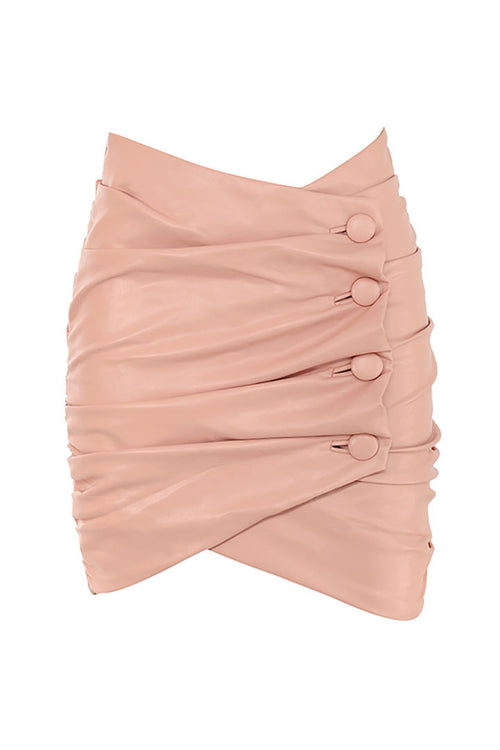 Lily Blush Vegan Leather Wrap PU Mini Skirt - fashionfraeulein