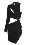 Panther Head Cut Out Asymmetric Mini Bandage Dress