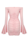 Rose Appliqued Ruched Jersey Mini Dress In Pink