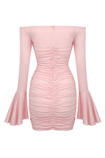 Rose Appliqued Ruched Jersey Mini Dress In Pink