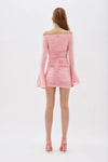 Rose Appliqued Ruched Jersey Mini Dress In Pink