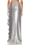 Sequined Bandeau Bustier Sequined Long Skirt In Silver