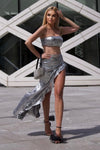 Sequined Bandeau Bustier Sequined Long Skirt In Silver