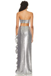 Sequined Bandeau Bustier Sequined Long Skirt In Silver