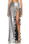 Sequined Bandeau Bustier Sequined Long Skirt In Silver