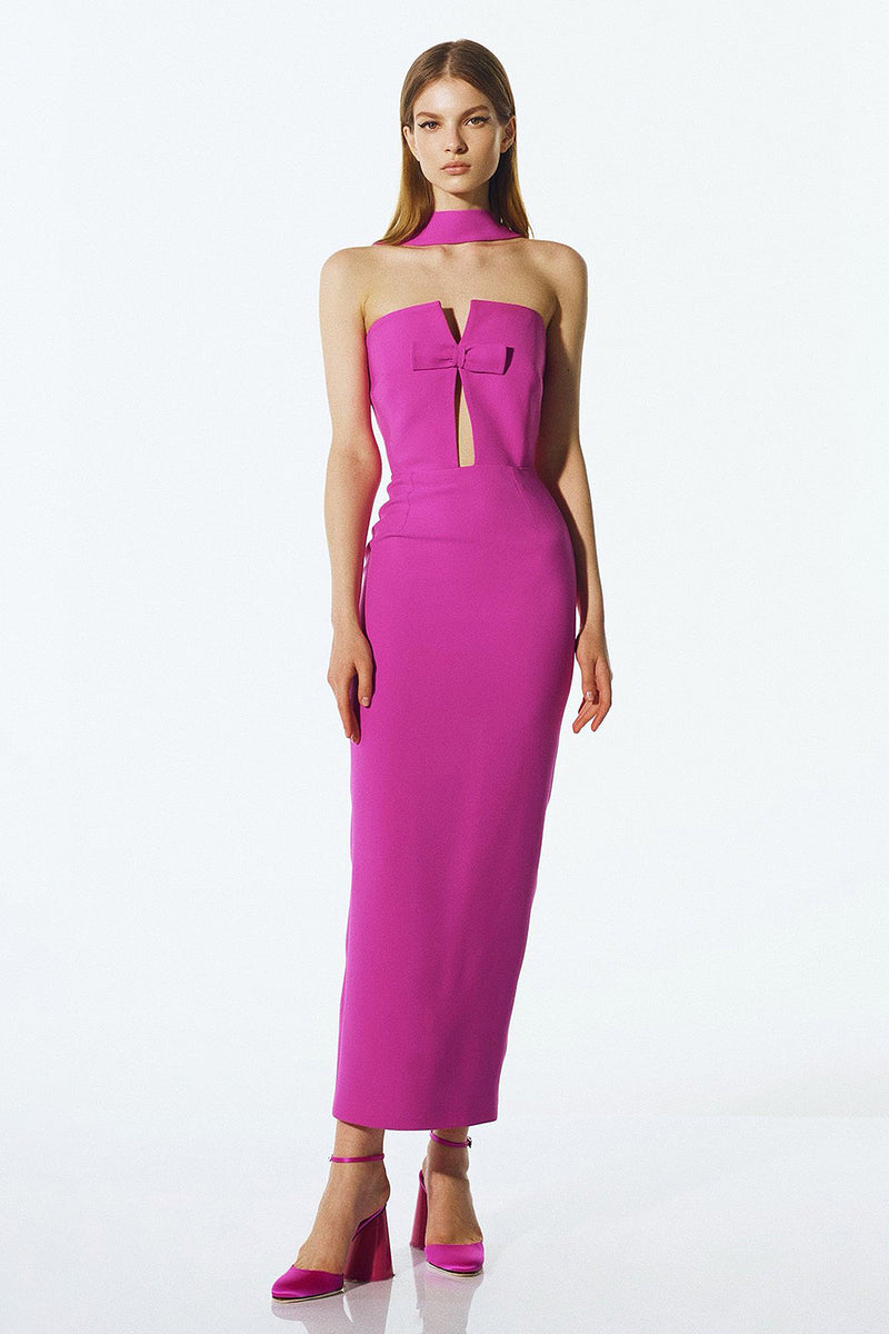 Strapless Bow Midi Bandage Dress