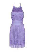 Halter Tassel Backless Mini Bandage Dress In Lavender