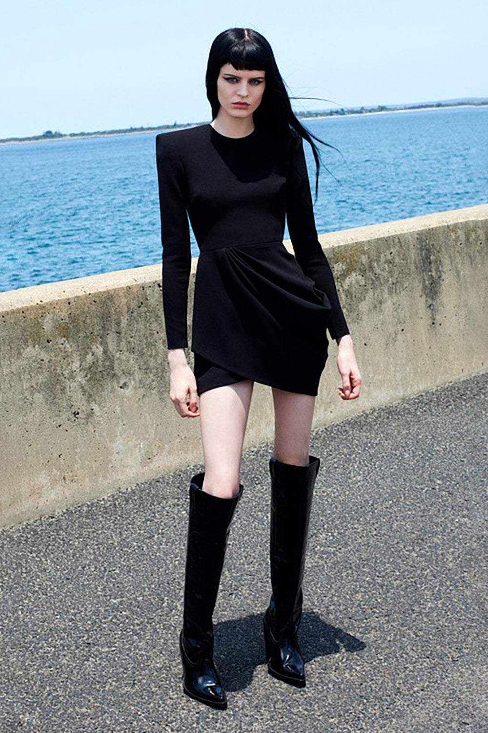 Black Long Sleeve O-neck Zipper Bandage Dress - fashionfraeulein