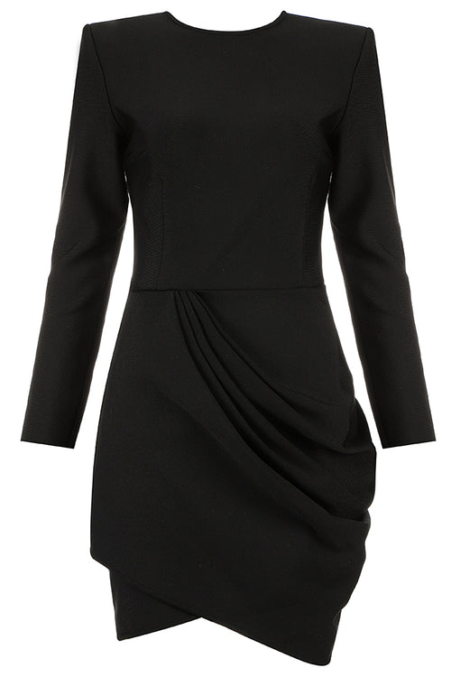 Black Long Sleeve O-neck Zipper Bandage Dress - fashionfraeulein