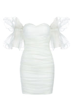 White Sleeveless Mesh Ruched White Bandage Dress - fashionfraeulein