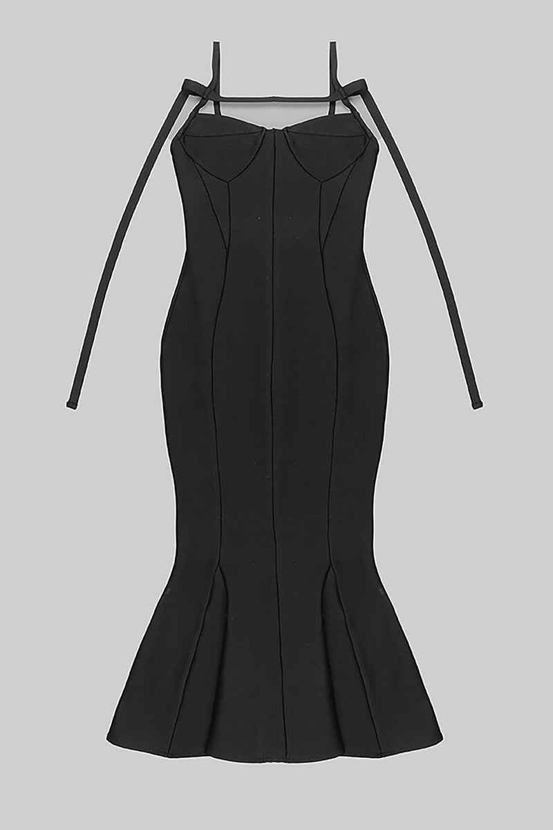 Open Embellished Stretch Bandage Midi Dress In Black