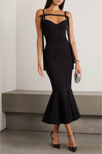 Open Embellished Stretch Bandage Midi Dress In Black