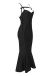 Open Embellished Stretch Bandage Midi Dress In Black