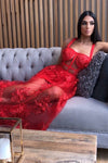Red Hollow Out Lace Spaghetti Strap Maxi Bandage Dress - fashionfraeulein