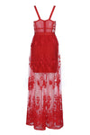 Red Hollow Out Lace Spaghetti Strap Maxi Bandage Dress - fashionfraeulein