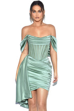 Satin Draping Off Shoulder Corset Dress