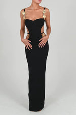 Strappy Metal Trim Cut Out Maxi Bandage Dress