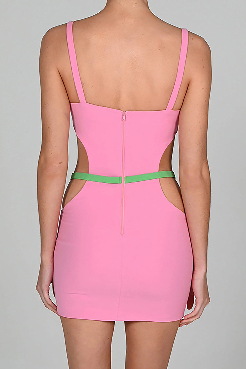 Strappy Metal Trim Cut Out Mini Bandage Dress