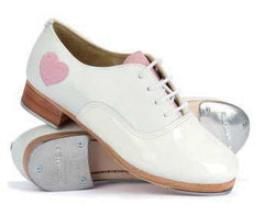 Leather/Patent Leather in White with Pink tongue