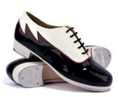 Leather/Patent Leather in White/Black with 3 Red Seams