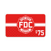 A red $75 Fire Department Coffee gift card.
