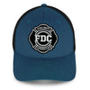 Front view of blue hat with Fire Department Chronicles logo on the front