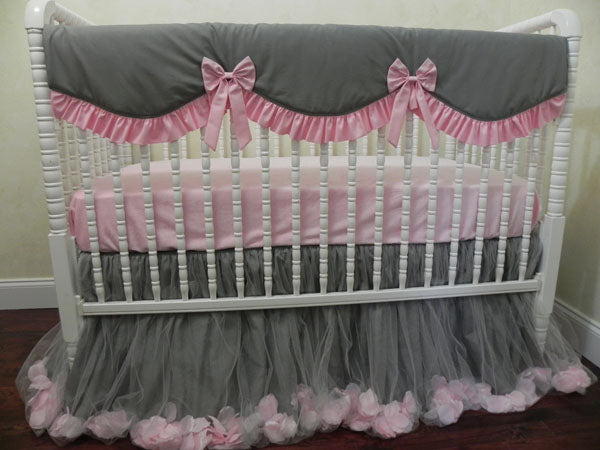 Gray And Pink Girl Crib Bedding Set Giselle Princess Crib