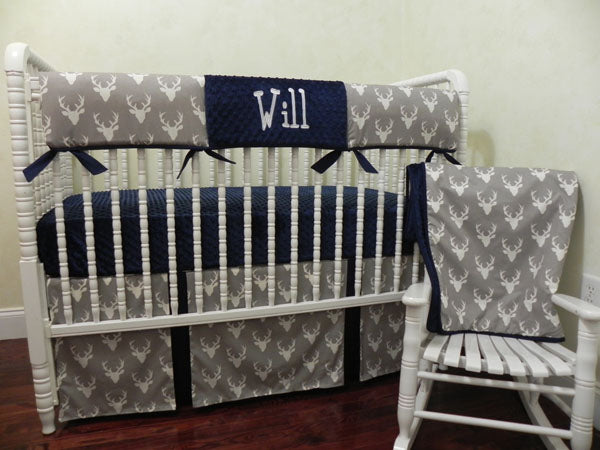 Gray Deer Baby Bedding Set Will Gray Buck With Navy Blue Crib