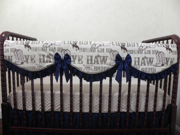 Gender Neutral Ivory And Navy Cowboy Crib Bedding Set Miley