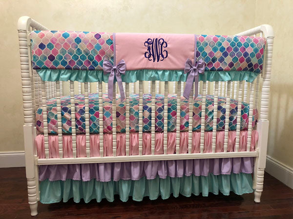 pink and aqua crib bedding