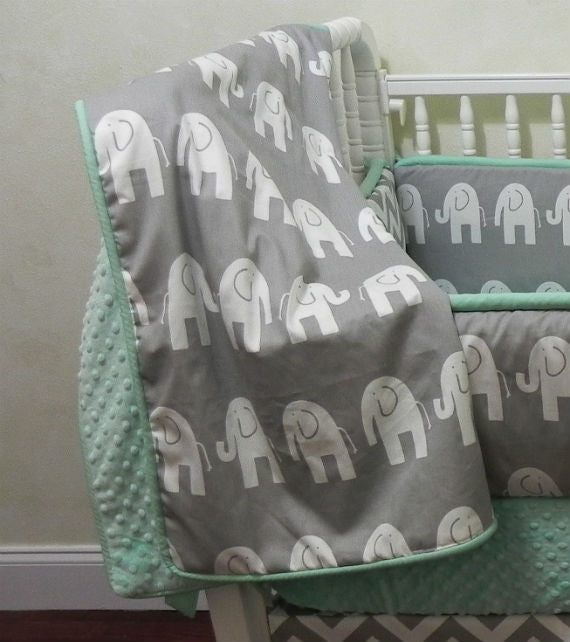 gray elephant crib bedding set