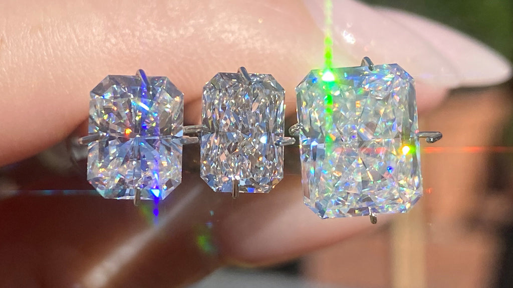 Radiant Moissanite and Diamond Comparison in Daylight