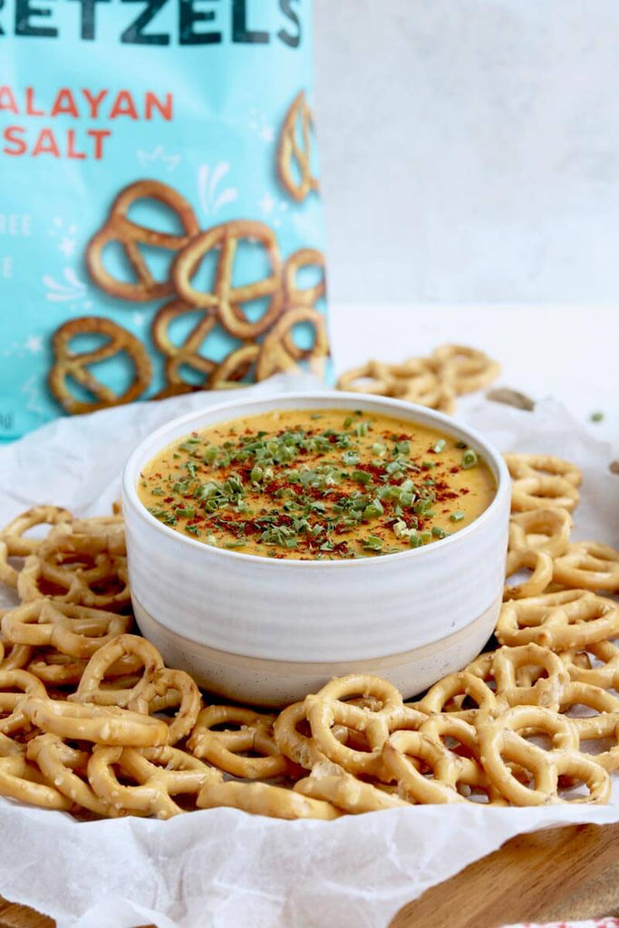 grain free pretzel queso dip vegan 