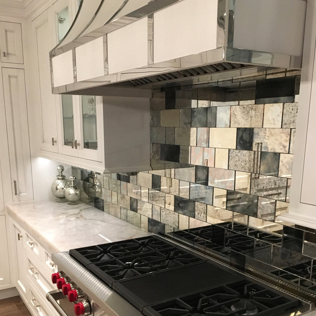 antique mirror tiles backsplash kitchen