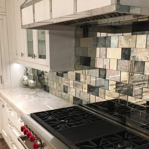 Antique mirror tiles kitchen backsplash strip tiles