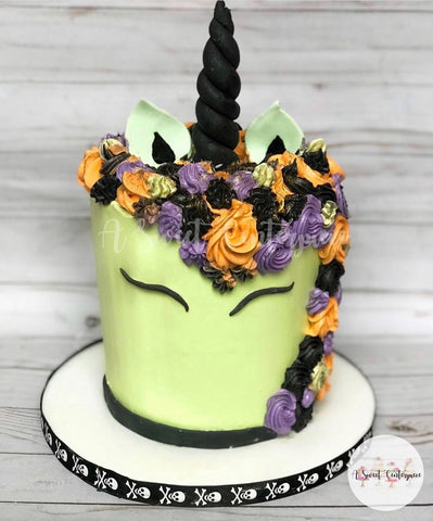 Green Halloween Unicorn Cake by A Sweet Centerpiece