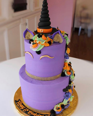 Caked Up Cafe Purple Halloween Unicorn Witch Cake