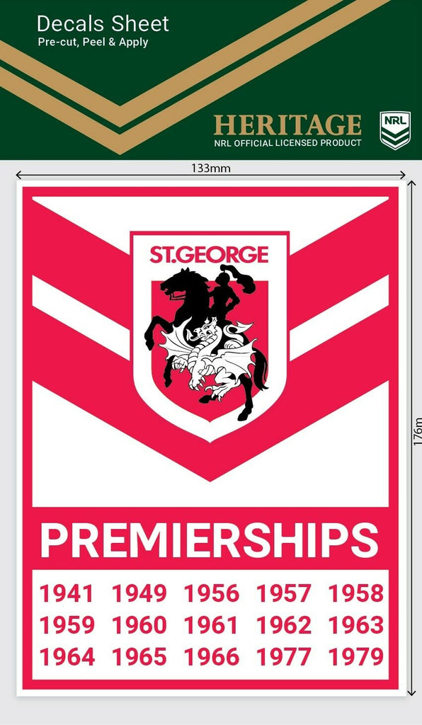 620467 ST GEORGE DRAGONS NRL SET OF 2 MINI HERITAGE DECALS CAR STICKERS 