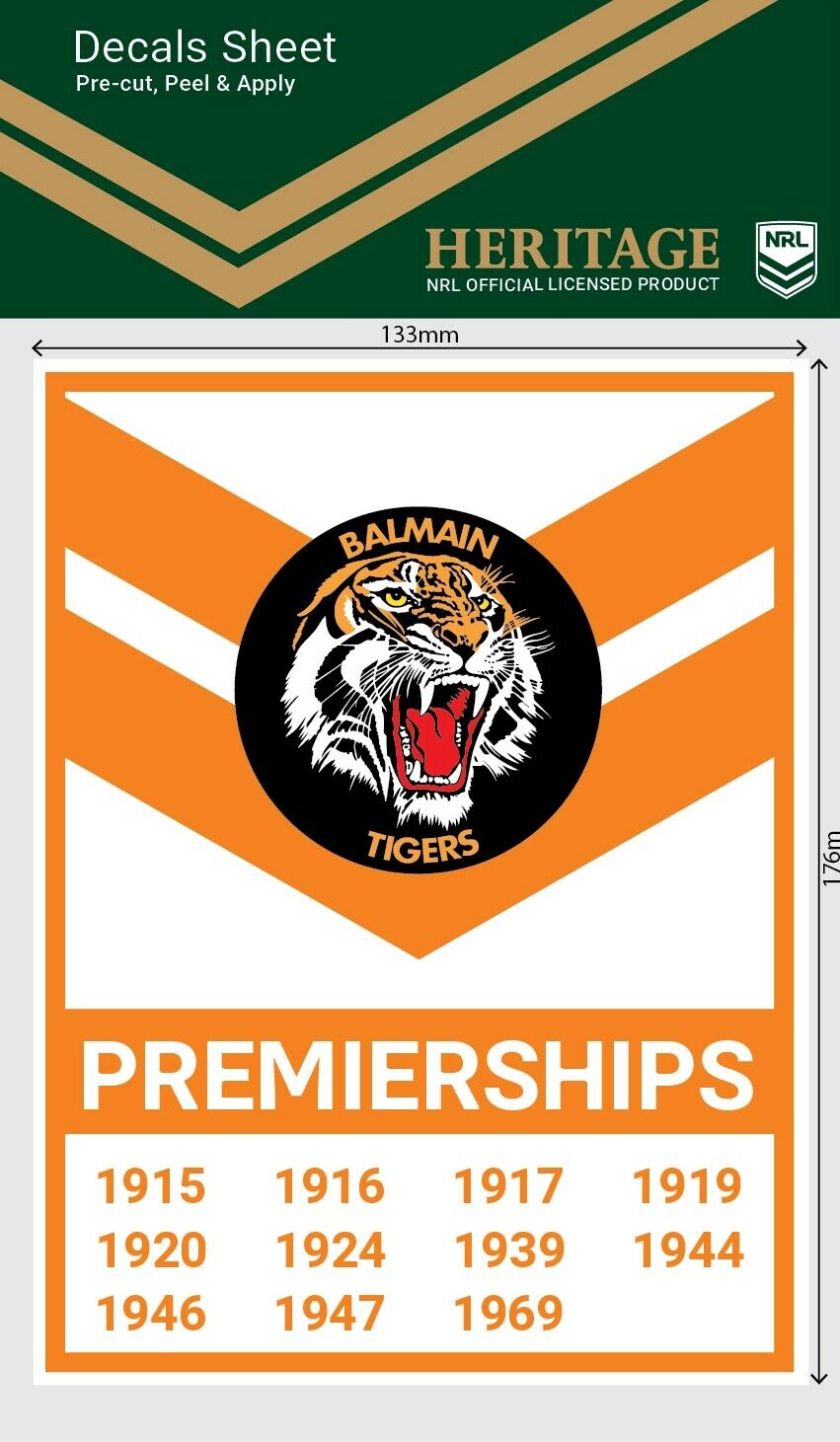 kompensere atomar Aja NRL Premiership History Decal - Balmain Tigers - Premier Stickers