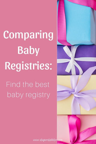 Photo of gift wrapped presents with text "Comparing Baby Registries: Find the best baby registry"