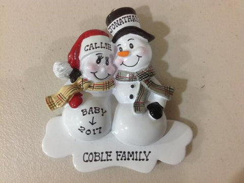 Personalized Christmas Ornament - pregnant snowcouple